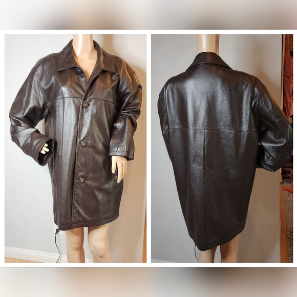 Juliano Celini brown leather jacket.  Button front.  Pockets.  Women's size XL. - Picture 2 of 16